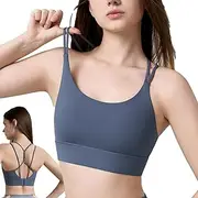 [WWPriseup] Sports Bras Double Spaghetti Straps Criss Cross Running Bra U-Neck Breasts Workout Top for Gym Yoga Running Sports,M, Dark Blue