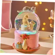 Gift Wrapped Music Box Cat Lovers Flower Basket Musical Snow Globe Cake Cat
