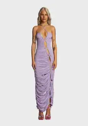 [Kiki Riki] Lilac Cross Tie Shirred Maxi Dress