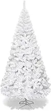 Goplus Artificial Christmas Tree Xmas Pine Tree with Solid Metal Legs Perfect for Indoor and Outdoor Holiday Decoration (White, 6 FT)