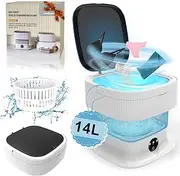 Camping Washing Machine, 12 L, 2 kg, 2 in 1 Foldable Travel Washing Machine, Deep Cleaning of Underwear, Baby Clothes, Socks, Towels, Portable Washing Machine for Hotel, Apartments, RV, Blue