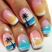 Kabwea 24 Piece Summer Beach Manicure, Press-on Nails, Adhesive Nails, Artificial Nails (Jelly Glue + Buffing Strips)