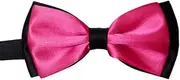 [Aiko Fashion] Unique Tuxedo 2-Colour Silk Satin Bow Tie Formal Party Wedding Pre-tied Bowtie Mens Necktie (Hot Pink/Black)
