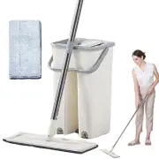 Mop with Bucket and Squeeze,Hand Free Flat Floor Mop and Bucket Microfiber Mops