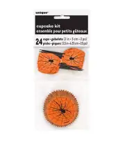 24 Spider Web HALLOWEEN CUPCAKE KIT Cups & Picks Party Supplies