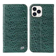 For iPhone 14 Pro Case Crocodile Pattern Genuine Cow Wallet Leather Cover Green