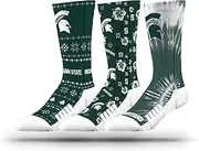Strideline NCAA Mens Socks- Fun Pack 3 Pack (Tie Dye Tropical & Ugly Christmas)