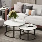 2 Pcs High Gloss Marble Nesting Coffee Tables Stacking Living Room Accent Table