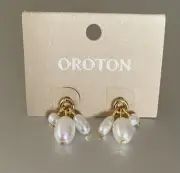 OROTON Kimberley Pearl Charm Stud Earrings In Gold/Pearl RRP$69.95