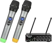 FIFINE UHF Dual Channel Wireless Handheld Microphone, Easy-to-use Karaoke Wireless Microphone System-K036