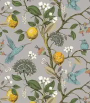 Blooming Wall Blue Bird Fresh Lemon 17.7" x 78.7", Gray Background