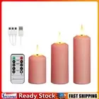 3Pcs LED Candles Dimmable USB Rechargeable Pink Flameless Candle (Pink)