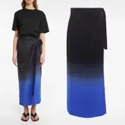 THE ROW Olina Kawa Silk Wrap Skirt in Black & Electric Blue Size Small S