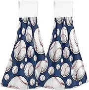 White Baseball Softball Blue Personalized Fall Hand Towels with Hanging Loop Oven Tea Towels Soft Absorbent Decorative Kitchen Towels Set of 2, 18.2 x 14 Inch