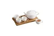 Imperial Curved Style Porcelain Tea Pot with Tea Tray 6pc Set