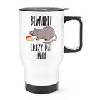 Beware Crazy Rat Man Travel Mug Cup With Handle - Funny Thermal Flask