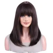 Heat Resistant Synthetic Hair Straight Cosplay Wigs With Fringe Choc Brown