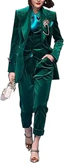 [Kromoc] Women's Velvet Suit 3-Piece Daily Leisure Jacket Vest Pants Tuxedos for Dinner Party