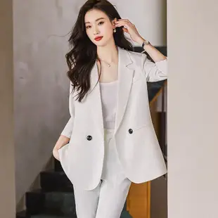 白色七分袖西裝外套女休閒職業小西裝套裝