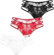 [KEOYA] Women's Sexy Glitter Thong See Through Lace Bikini Underwear Breathable Cutout G-String Panties