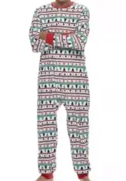 Men’s Jammies For Your Families Fairisle MicroFleece One-Pc Pajamas/Sleepwear Lg