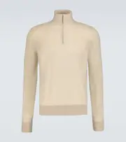 [Loro Piana] Loro Piana Mezzocollo Roadster cashmere half-zip sweater AU 93 beige