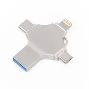 Cross 4 In 1 16Gb 8 Pin + Micro Usb + Usb-C / Type-C + Usb 3.0 Metal Flash Disk(Silver)