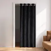 Door Curtain Grommet Velvet Door Curtains Blackout Doorway Curtain for Living Room Kitchen Bedroom Hallway Bathroom Garage Front Door, 1 Panel， Black, 107x203cm（42x80in）