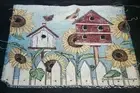 Picket Fence Birds Unfinished Tapestry Woven Fabric Wall Hanging Table Mat