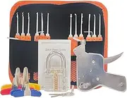 27-Piece Lock Picking Set with Zipper Bag, Lock Pick Gun and 6 Piece Padlock Shim, Transparent Training Locks, Extractor Tool for Beginner and Locksmith Training (Orange)
