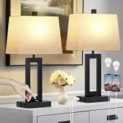 Table Lamp Set of 2 with USB C+A Ports & AC Outlet, Bedside Lamps, Modern Bedroo