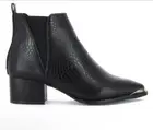 Seven 7 Madison Python Boots Black Vegan Leather Point Toe Chrome Accent Size 7
