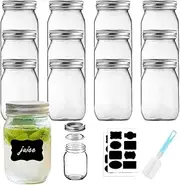 [9SHOME] 12pcs 480ml Canning Jars, 16oz Mason Jars with Airtight Lids and Bands, Regular Mouth Mason Jars Glass Spice Bottles Leak-Proof for Food Storage, Preserving, Meal Prep, Overnight Oats, Jam