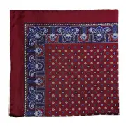 Burgundy Floral Silk Pocket Square (Hand-Rolled in England)