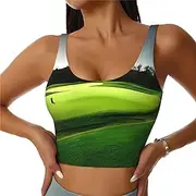 [EdWal] Green Golf Course Print Women's Sports Bra, Active Sculpt, Women's Racerback Sports Bra for Yoga Gym,Racerback