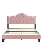 [IHOMDEC] Button Tufted Crown Shape Double Size Bed Frame in Pink BEF05