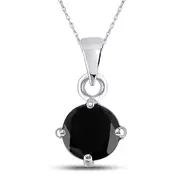 14k White Gold Round Black Diamond Solitaire Pendant 2 Cttw