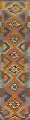 South-western Reversible Kilim Flat weave Narrow/ Long Runner Rug 2' 8" x 16' 2"