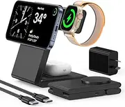 Magnetic Charging Station, 3 in 1 Foldable Fast Mag-Safe Wireless Charger Stand for iPhone16 15 14 13 12 Pro Max Mini Plus, Apple Watch 8/7/6/SE/5/4/3/2 and Airpods 3/2/Pro/Pro 2 with 20W Adapter