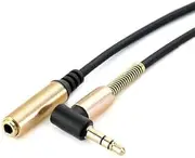 Audio Mic Extension Cable 1m, 90 Degree TRS 3.5mm Aux Headphone Extender 3-Pole Jack Plug Extension Lead Stereo Male to Female Cord for Headset,Laptop,Phone,Switch Lite,Car and More - Gold