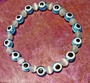 Selenite 6mm beads stretchy bracelet & Evil Eye Protection Accents, Supercharged