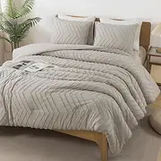 [Andency] Linen Comforter Set Full Size, Boho Soft Warm Tufted Bedding Comforter Sets for Full Size Bed, 3 Pieces Aesthetic Chevron Farmhouse Cute Bohemian Textured Bed Set