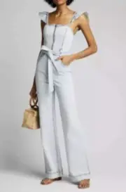 $485 ALICE + OLIVIA Jeans Sleeveless Belted Denim Jumpsuit in Fools Paradise 26