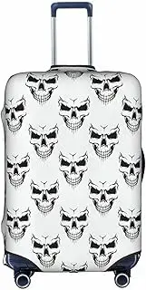 [Pvinnk] Halloween Themed Monochrome Skeleton Head Print Protective Luggage Cover Elastic Washable Suitcase Protector Travel Gear Protector, White, Medium