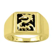 Bevilles Men's Diamond Set Dragon Onyx Ring in 9kt Yellow Gold
