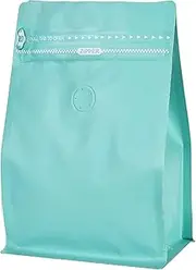 Blue Kraft Paper Coffee Bags with One Way Degassing Valve, Resealable Coffee Pouches with Flat Bottom & Pull Tab Zipper (100, 8oz, 0.5lb, 250gram)