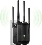WiFi Extender Booster, Internet Booster with Ethernet Port, 4 High-Gain Antennas WiFi Booster Range Extender, Home Wireless Signal Booster, Works with Any WiFi Router