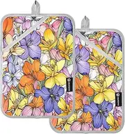 Large Pot Holder Heat Resistant Manitoba Prairie Crocus Beauty Summer Flowers Potholders for Kitchens with Pockets Hot Pot Holder Pads Oven Mitts 2 Pack