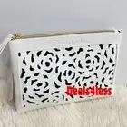 Oscar de la Renta Pouch Makeup Case Organizer Bag White Lined Perforated Zip