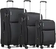 [Hanke] Softside Expandable Luggage 16/20/24/28 Inch Carry On Luggage for Travel Checked Luggage Suitcases with Wheels & TSA Luggage Large Suitcase, Black, 3-Piece Set(20"/24"/28"), Softside Expandable
